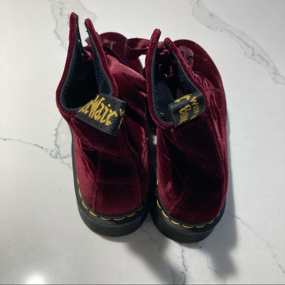 DR MARTENS Sz 6 1460 Pascal Red Wine Velvet Satin Lace Boots - Picture 10 of 15